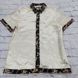 PJ Paul Jones MENS SIZE M Beige Gold Chains Disco Shirt Button Designer